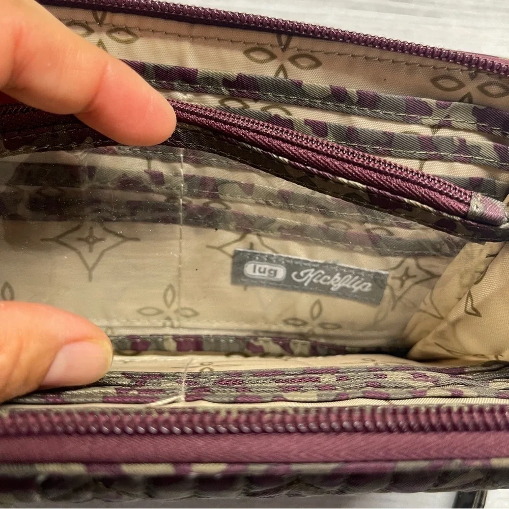 Lug Kickflip 3 Berry Khaki Leopard Print RFID Wristlet Wallet no crossbody strap